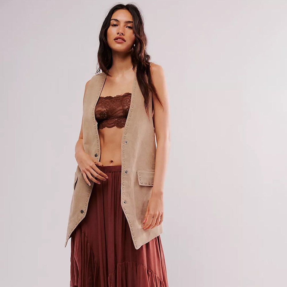 Free People - We The Free Low Rider Suede Vest Tan - Large - Leather Vest